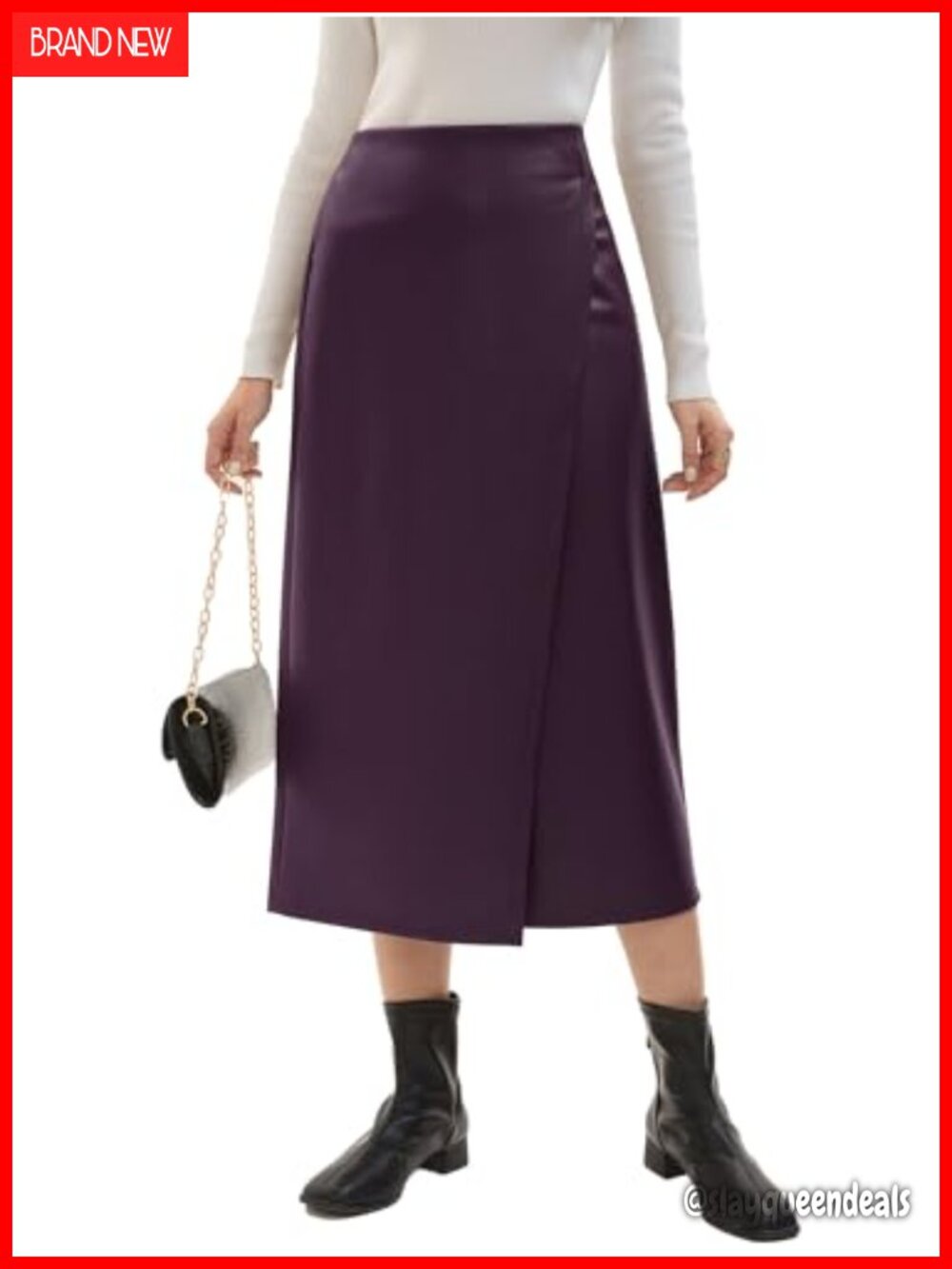 Women's Faux Leather Midi Skirt High Waist Slit for Office Work